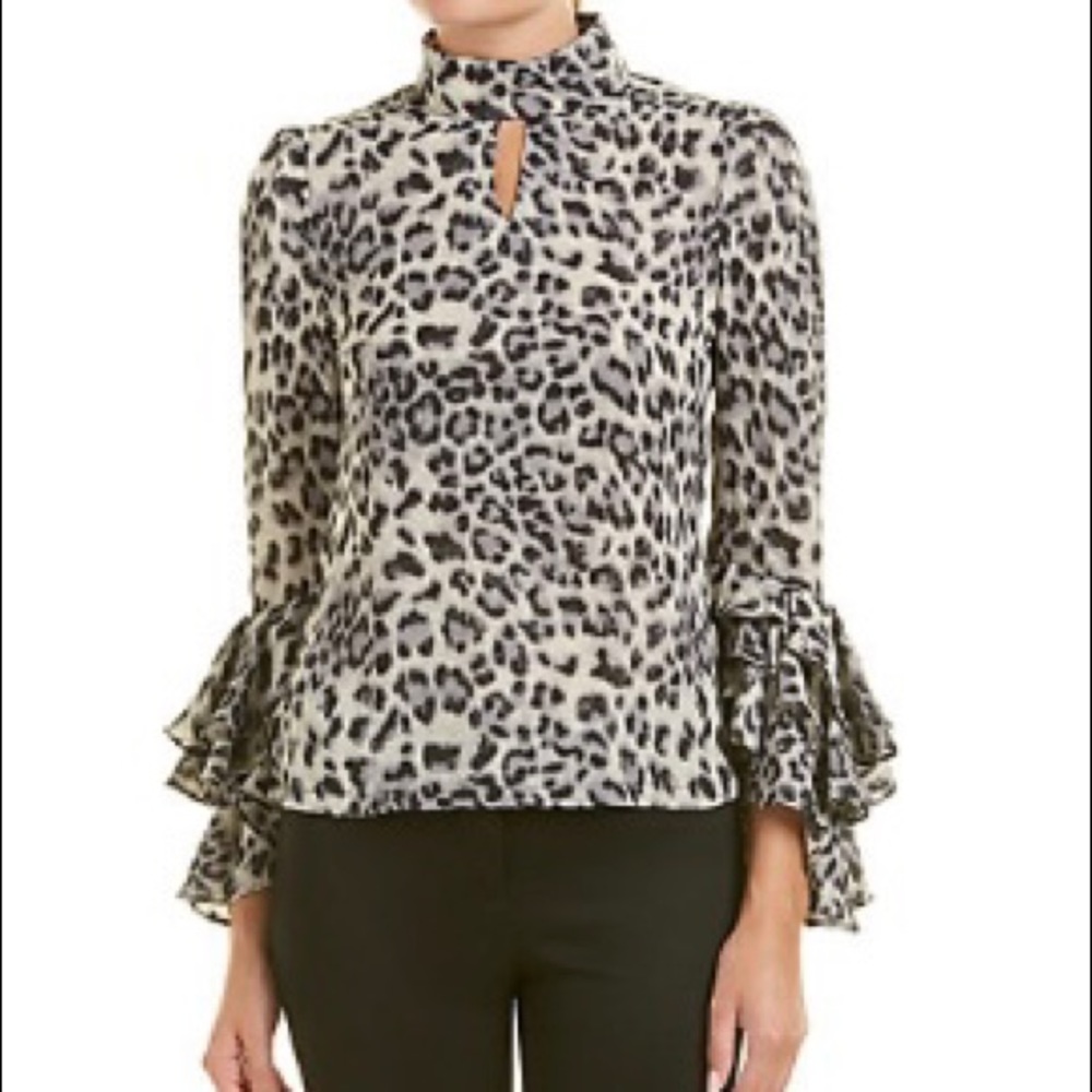 Gracia Cream and Black Leopard Print Ruffle Sleeve Blouse
